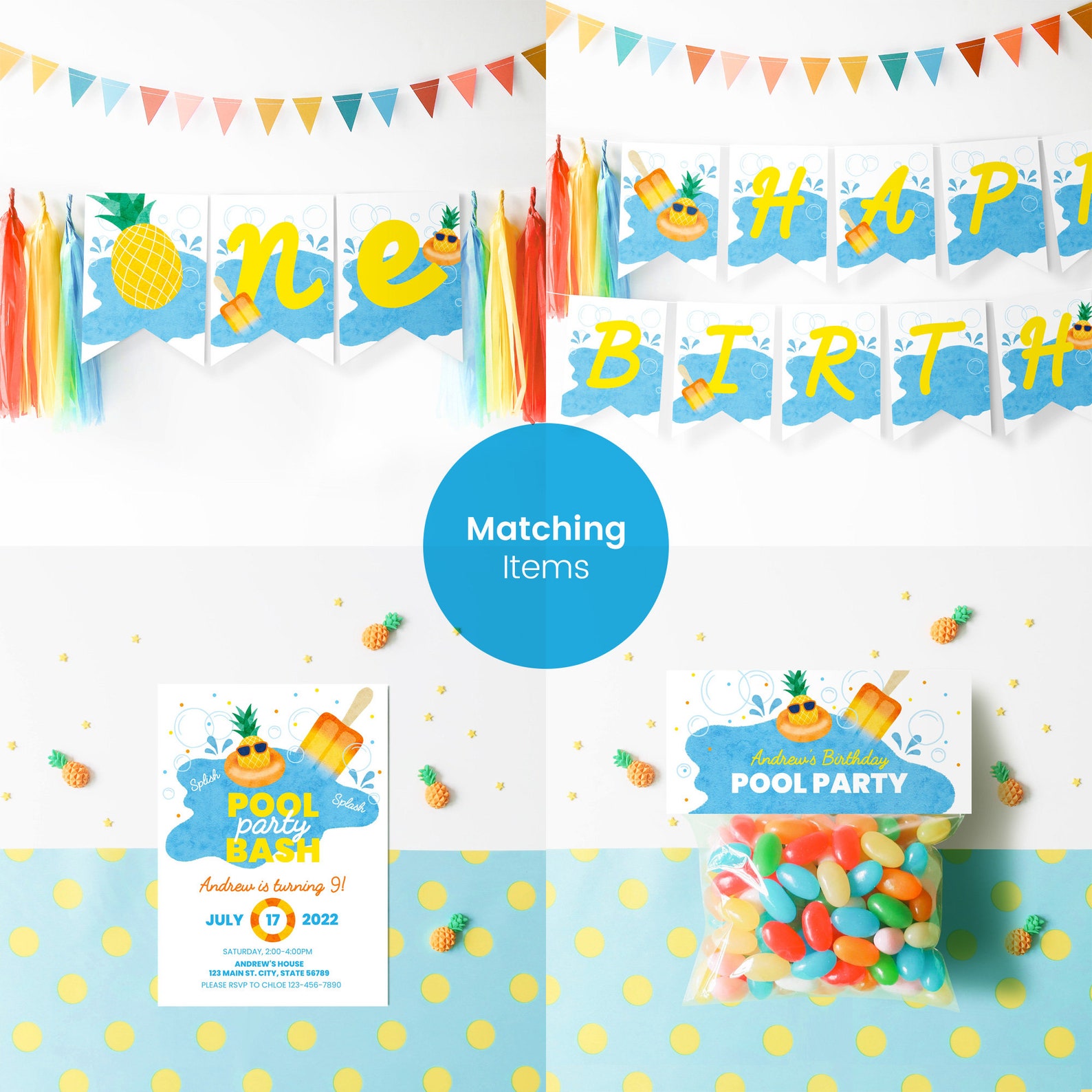 Printable Pool Party Birthday Banner Instant Download Etsy