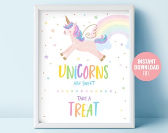 Printable Unicorn Birthday Sign Instant Download, Magical Birthday Unicorn Theme Party, Gold Glitter Horn Table Decoration Sign, BD002