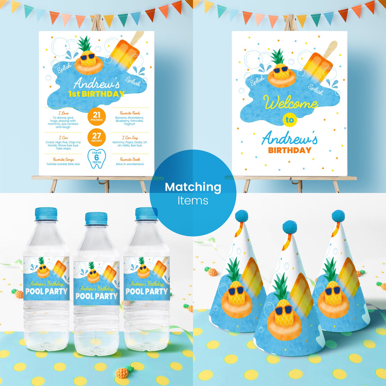 Printable Pool Party Birthday Cake Topper Instant Download | Etsy