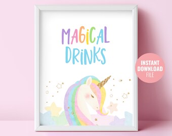 Printable Unicorn Birthday Sign Instant Download, Magical Birthday Unicorn Theme Party, Gold Glitter Horn Table Decoration Sign, BD012