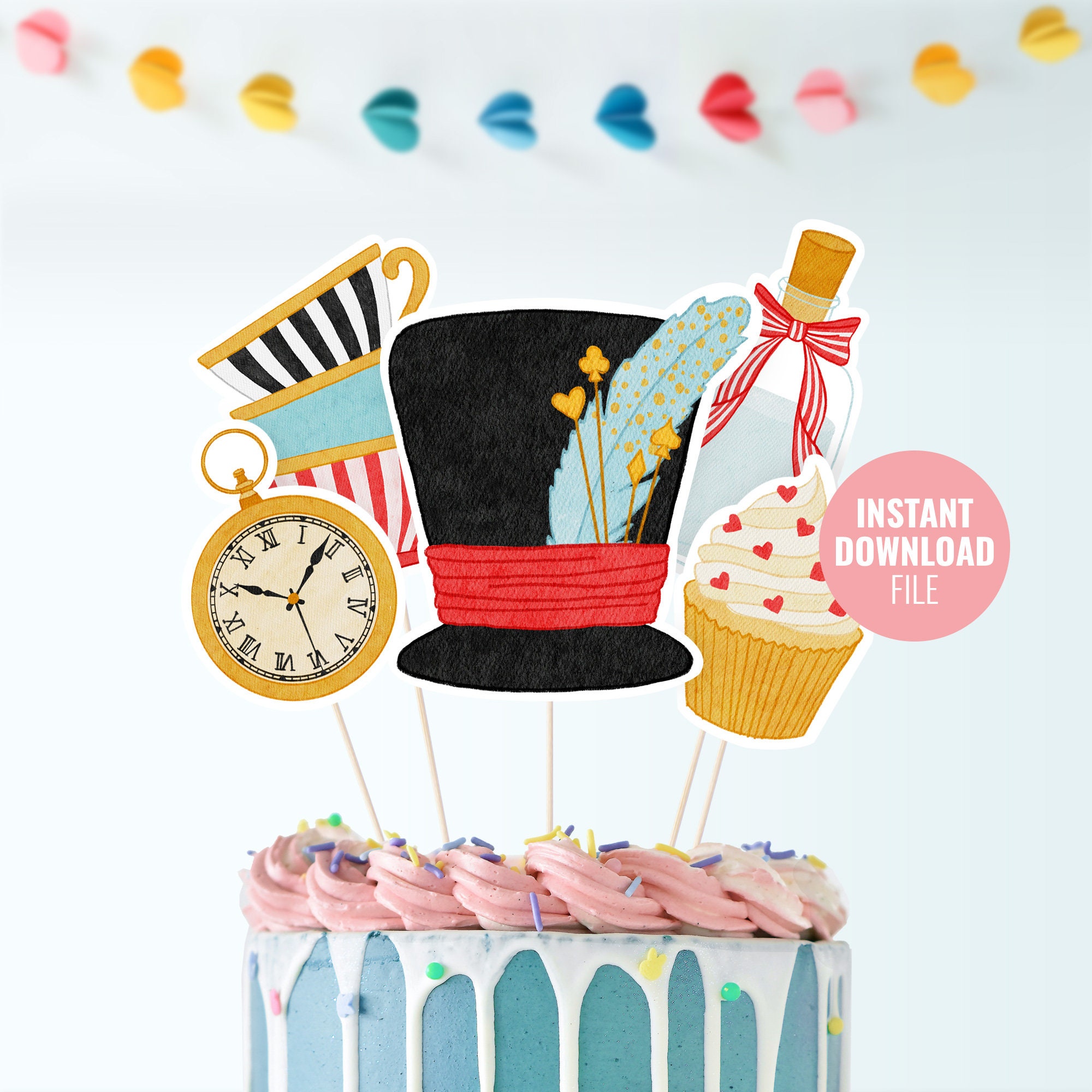 Editable Alice in Wonderland Cake Topper ☆ Instant Download