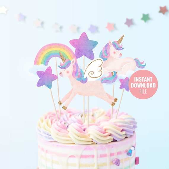 printable unicorn birthday cake topper instant download etsy