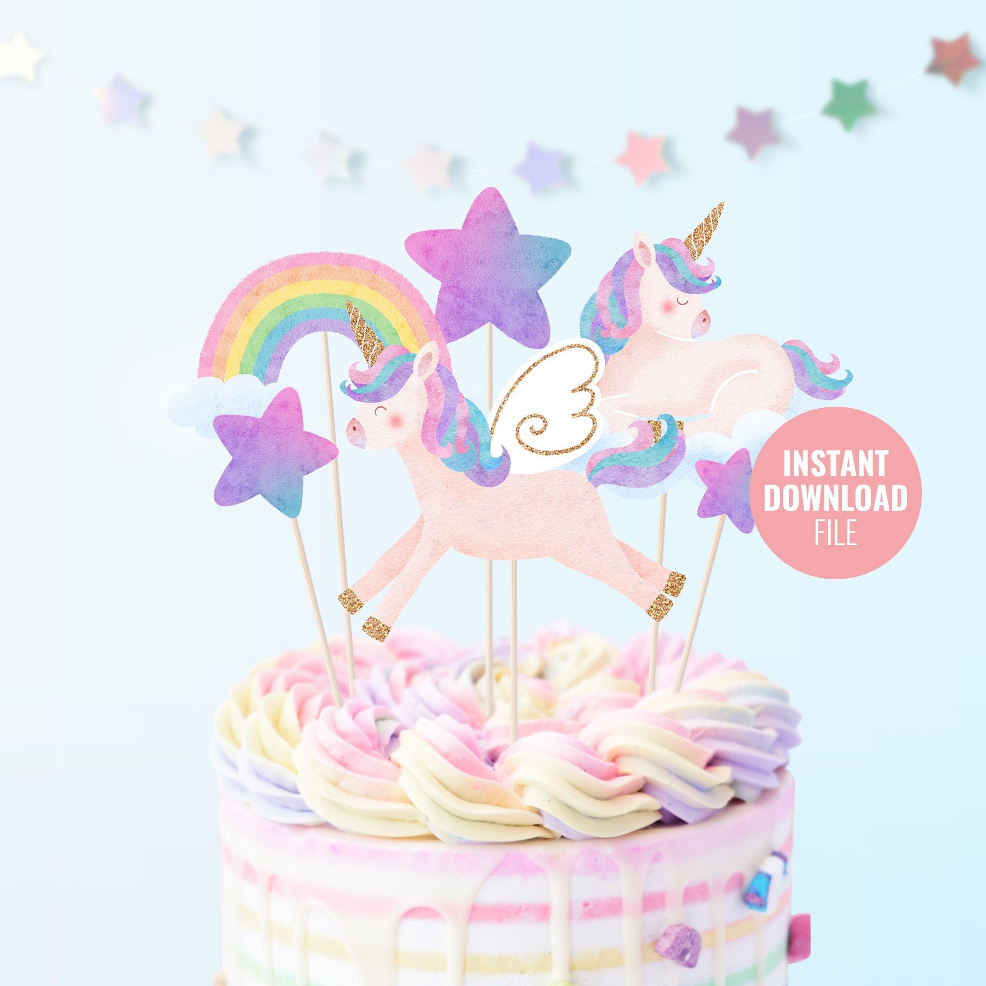 printable unicorn birthday cake topper instant download etsy ireland