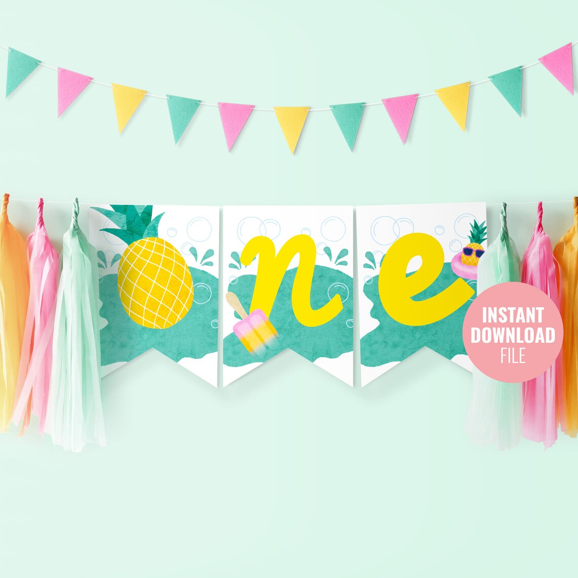 Printable Pool Party First Birthday ONE Banner Instant - Etsy