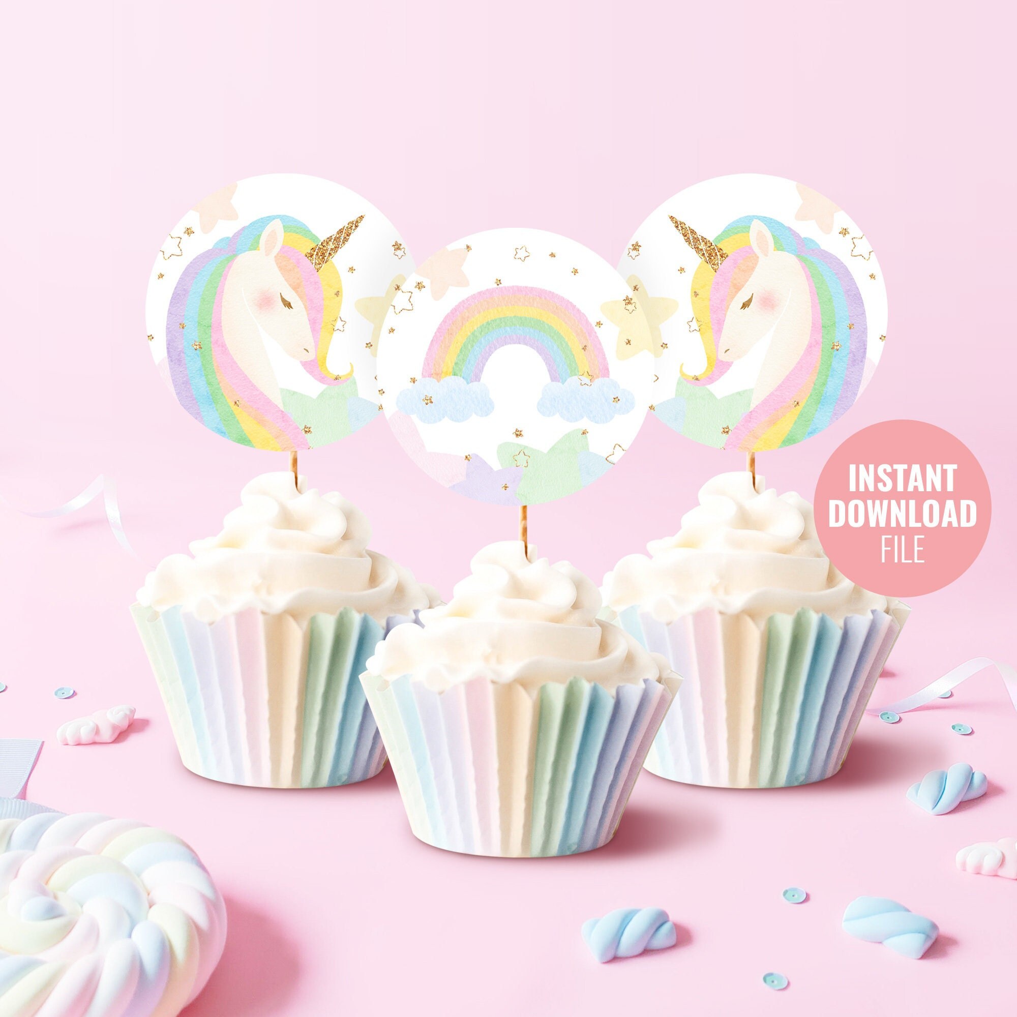 printable unicorn birthday cupcake topper instant download etsy australia