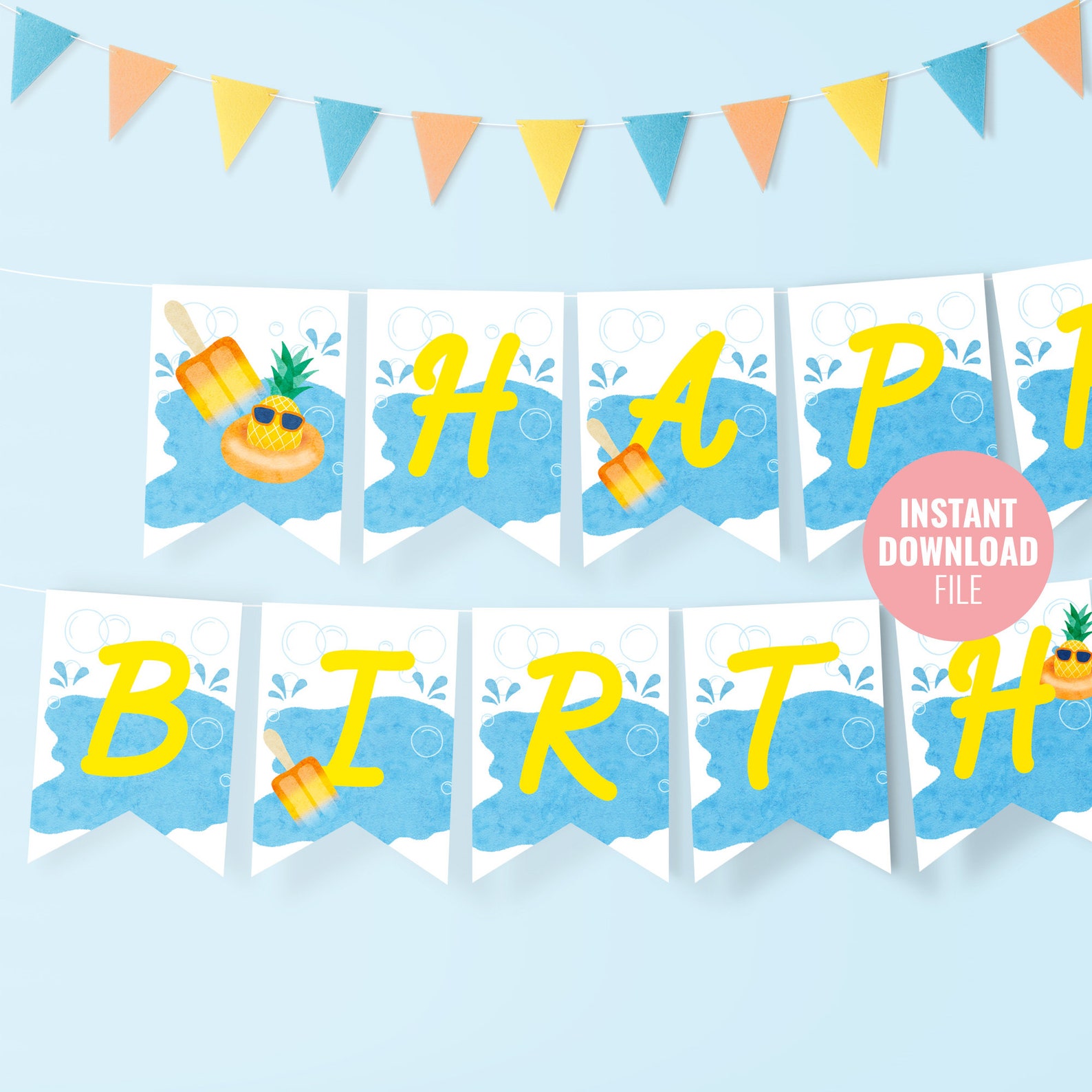 Printable Pool Party Birthday Banner Instant Download Etsy