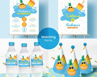 Editable Pool Party Birthday Welcome Sign Template Instant Etsy