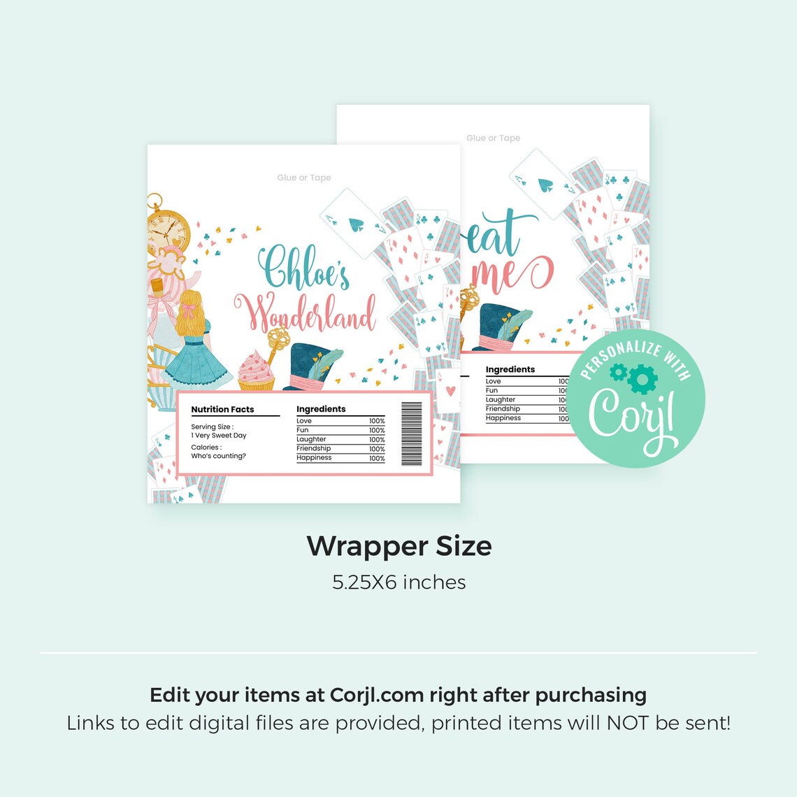 Editable Alice in Wonderland Candy Bar Wrapper Template - Etsy