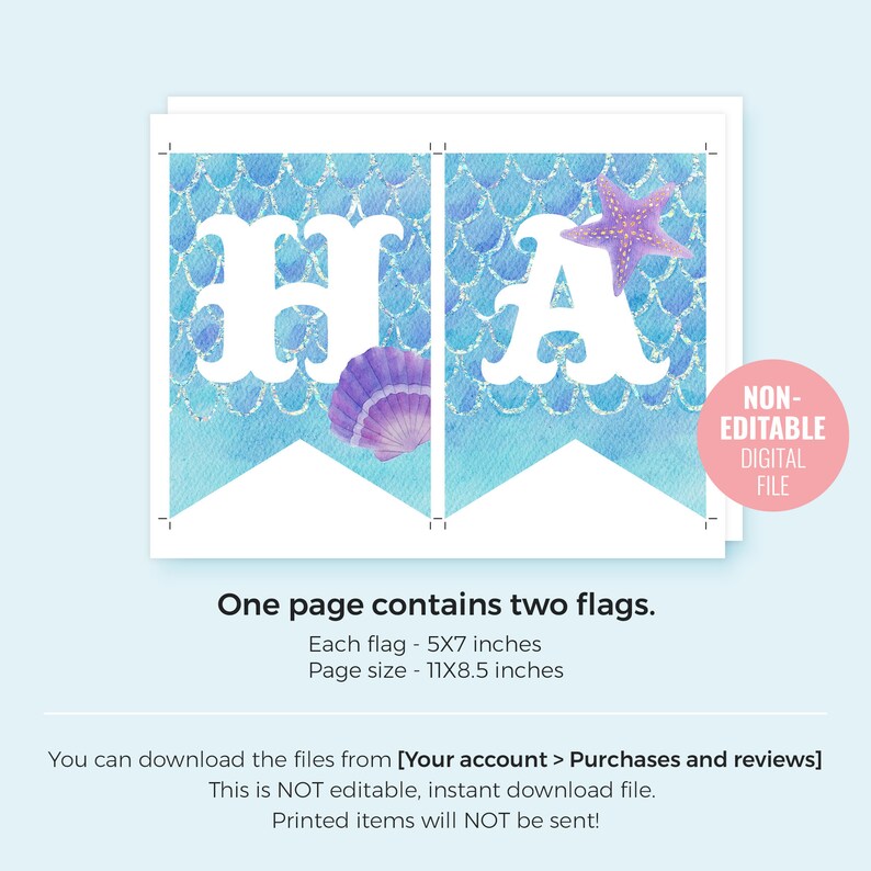 Printable Mermaid Birthday Banner Template Instant Download - Etsy