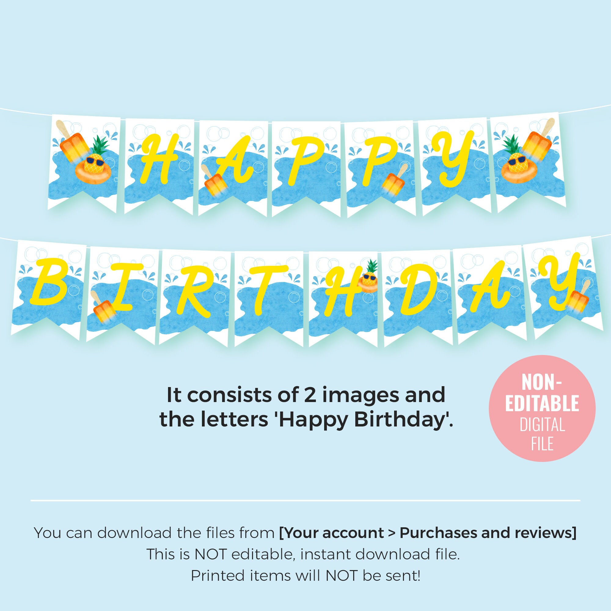 Printable Pool Party Birthday Banner Instant Download Etsy