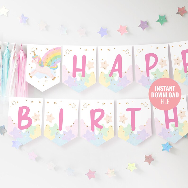Printable Unicorn Birthday Banner Template Instant Download | Etsy