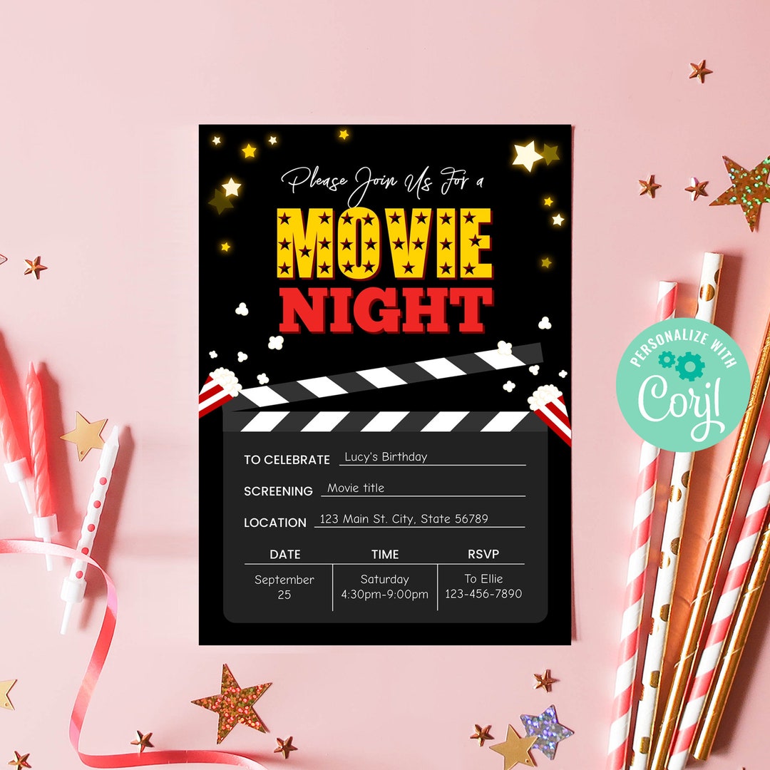 Editable Movie Night Birthday Invitation Template Instant Download ...
