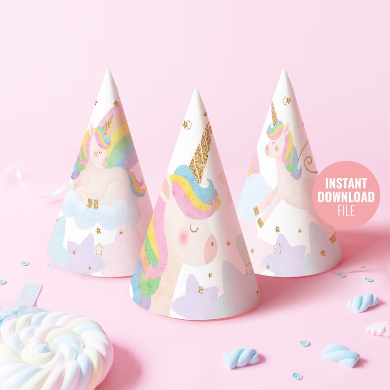 printable unicorn birthday party hat instant download magical etsy