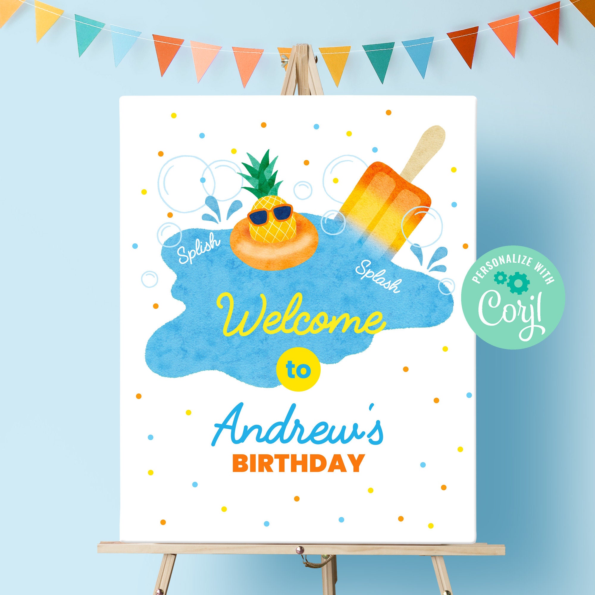 Editable Pool Party Birthday Welcome Sign Template Instant Etsy