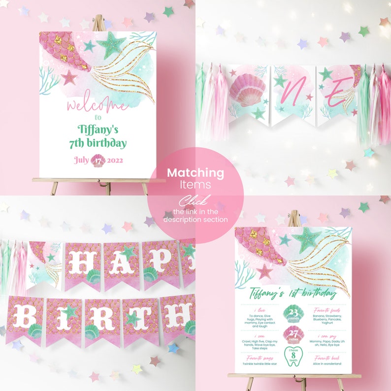 Printable Mermaid Birthday Cake Topper Instant Download Under | Etsy