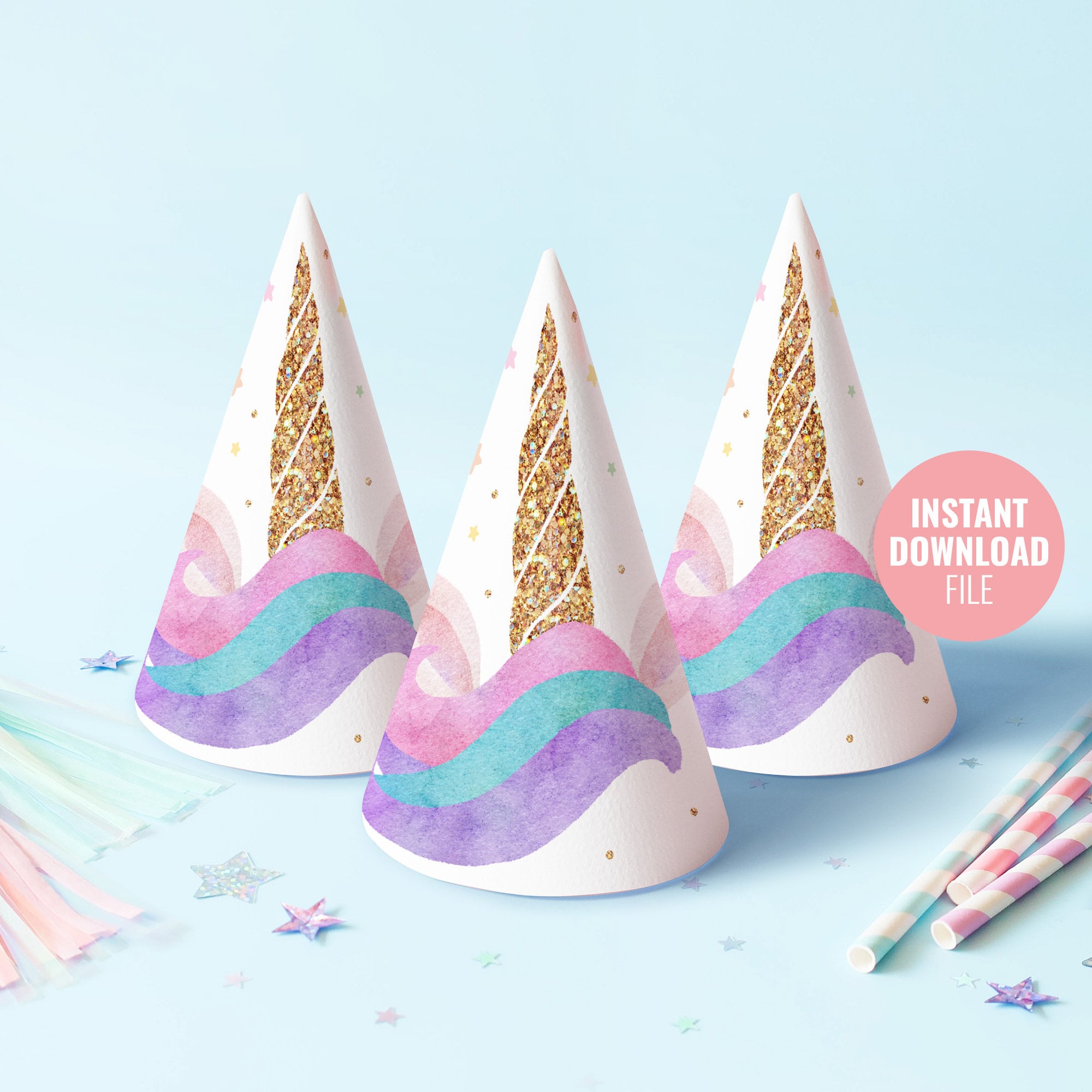 printable unicorn birthday party hat instant download magical etsy