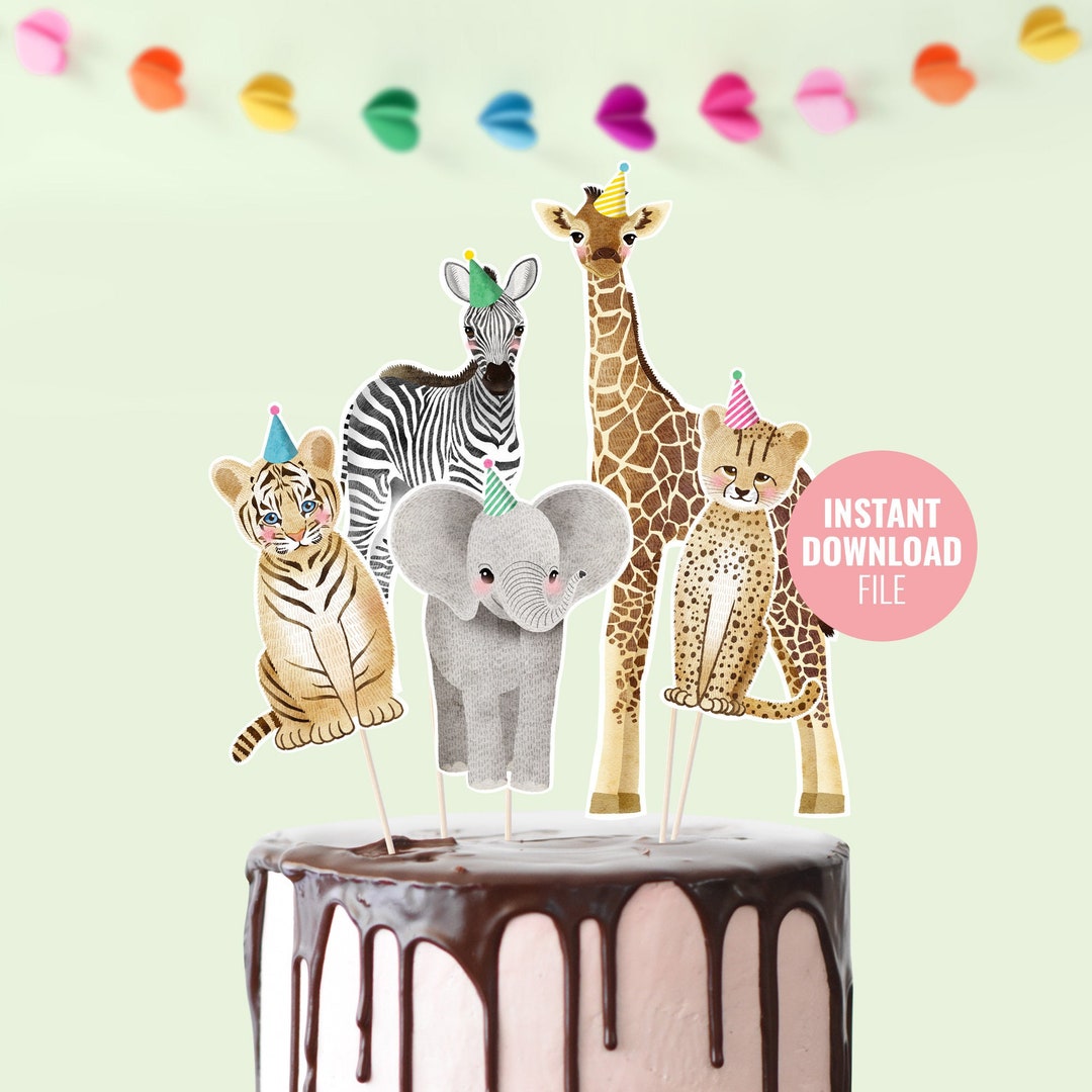 Printable Party Animals Birthday Cake Topper Instant Download, Tropical Jungle Safari Theme ...