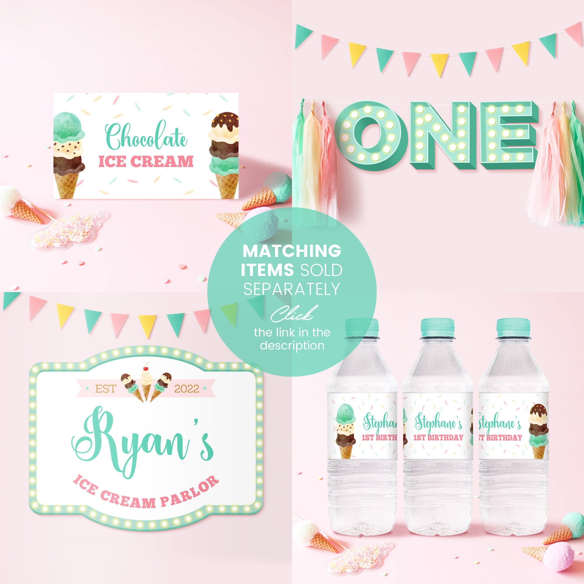 Printable Ice Cream Birthday Sign Instant Download Here's Etsy