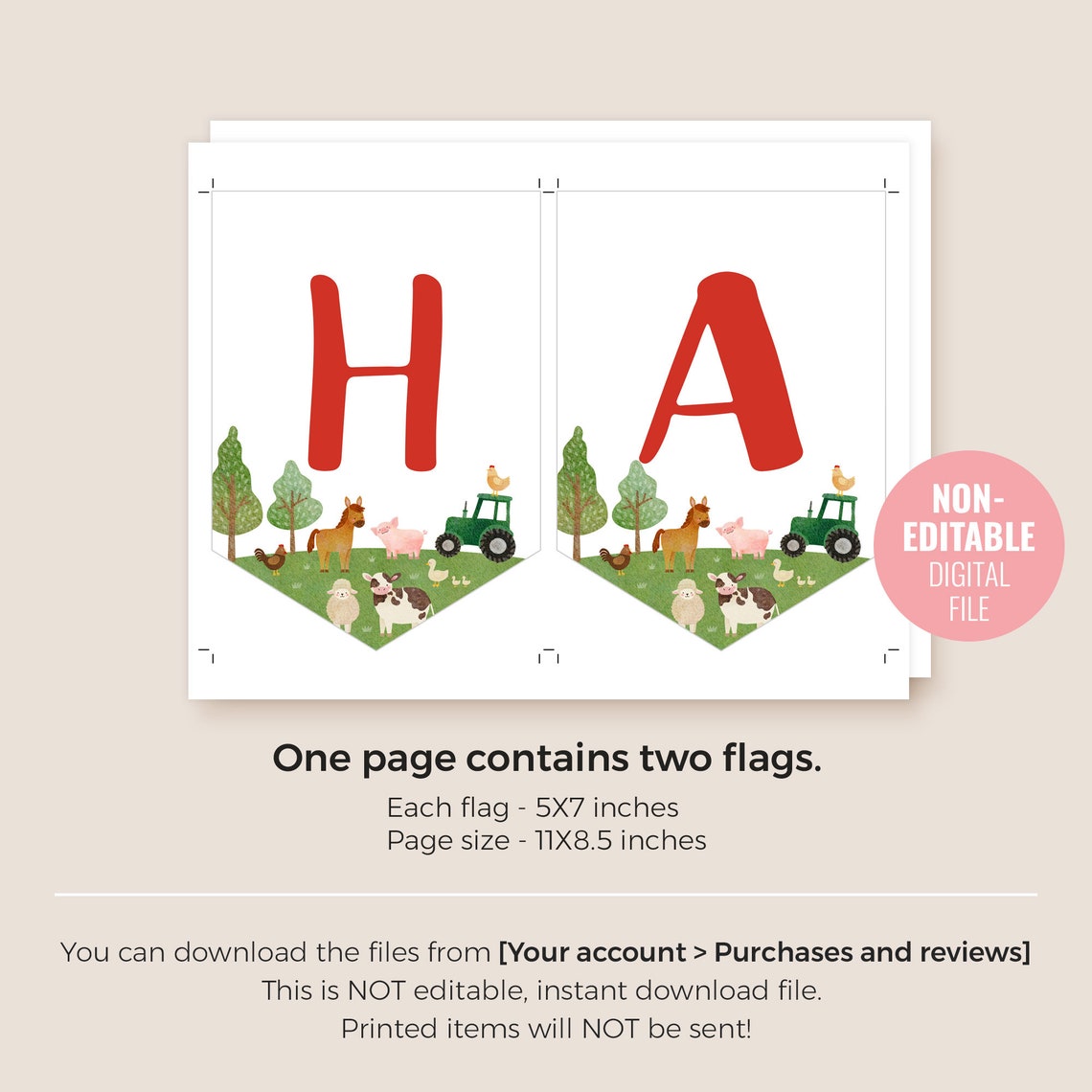 Printable Farm Animals Happy Birthday Banner Template Instant - Etsy