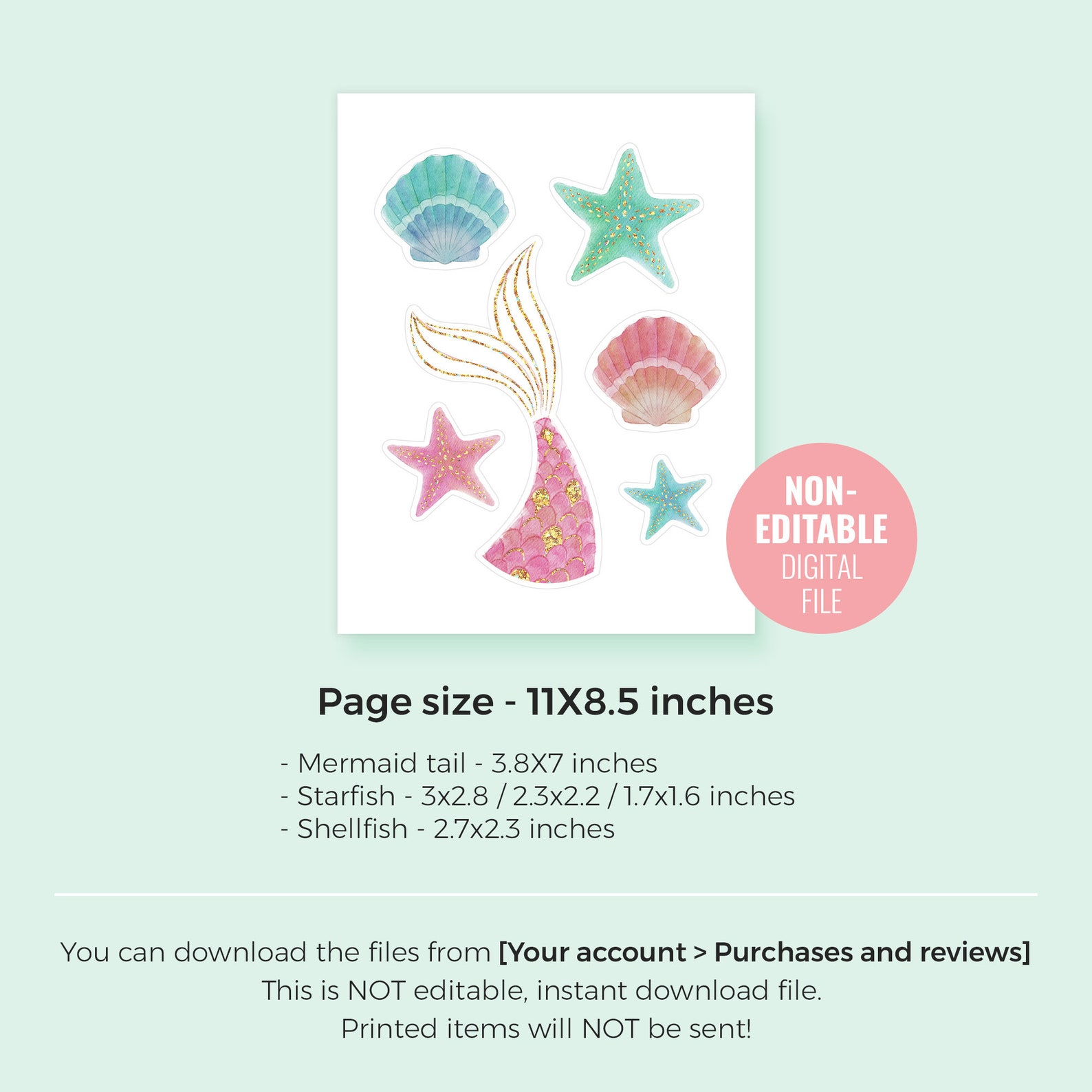 Printable Mermaid Birthday Cake Topper Instant Download Under - Etsy