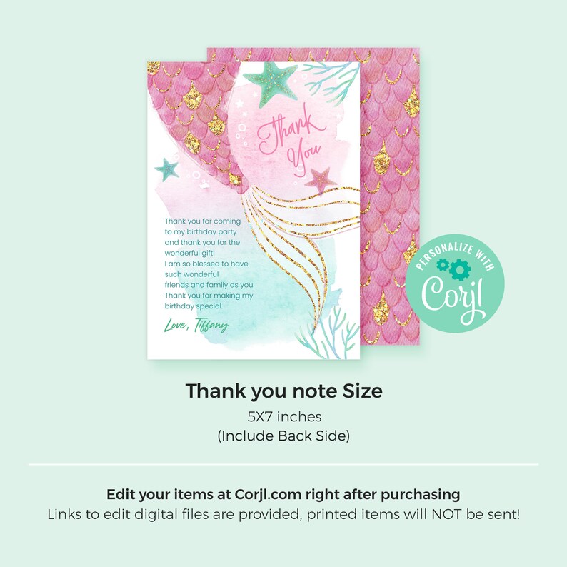 Editable Mermaid Thank You Note Template Instant Download - Etsy Canada
