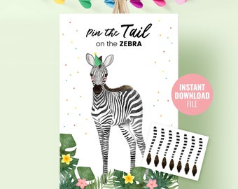 Printable Pin the Tail Birthday Party Game Instant Download, Jungle Safari Theme Party Zebra Tail Game, Wild Animal Party Decoration, BD009