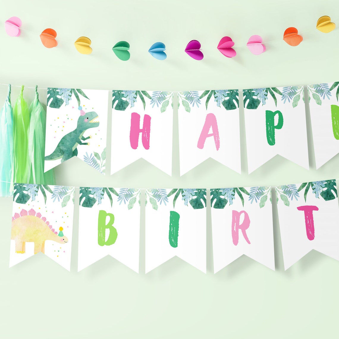 Printable Dinosaur Happy Birthday Banner Template Instant | Etsy