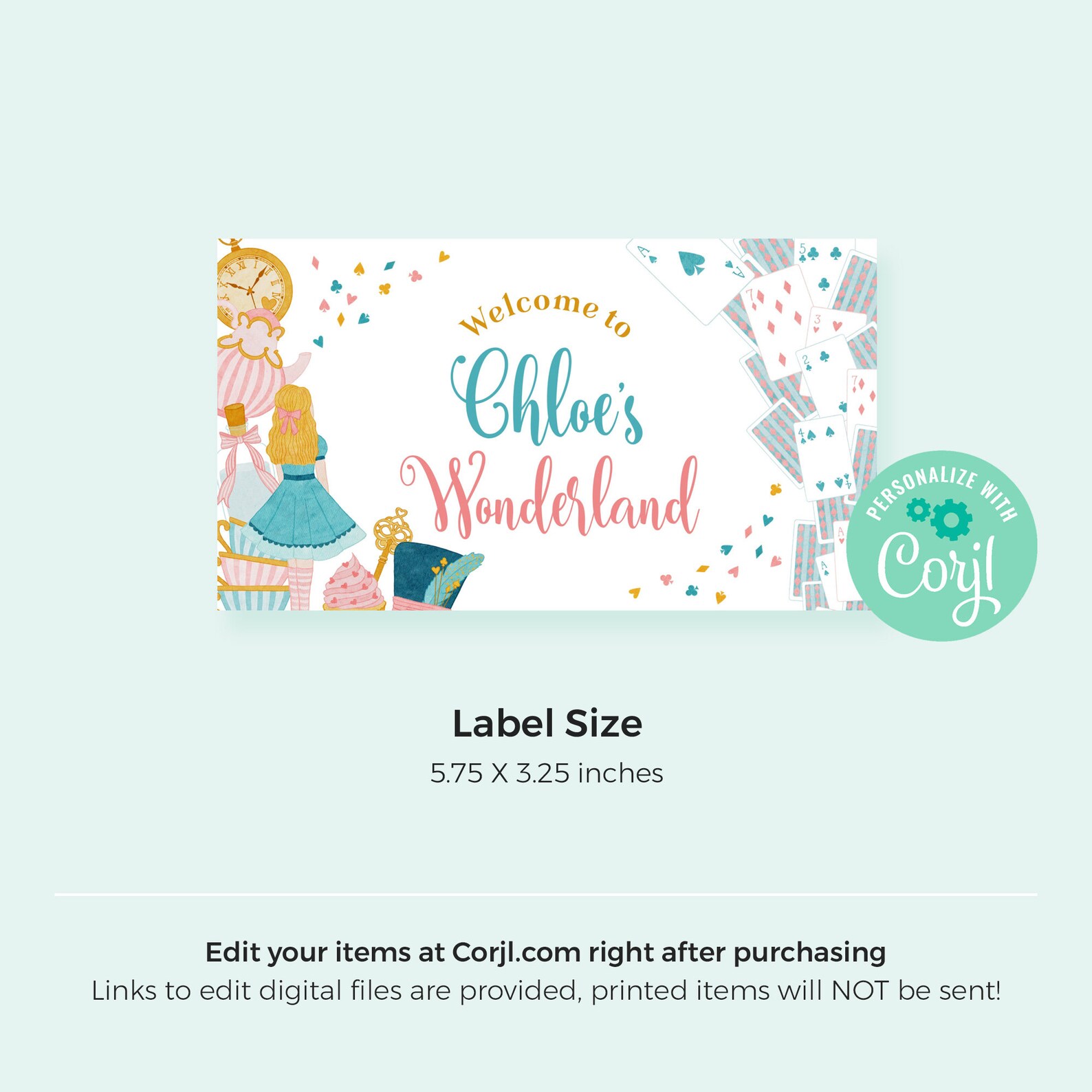 Editable Alice in Wonderland Gable Box Label Template Instant Download ...
