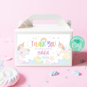 Editable Unicorn Gable Box Label Template Instant Download, Printable Custom Magical Birthday Party, Gold Glitter Unicorn Gift Box, BD014