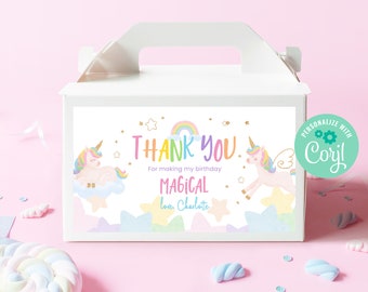 Editable Unicorn Gable Box Label Template Instant Download, Printable Custom Magical Birthday Party, Gold Glitter Unicorn Gift Box, BD014