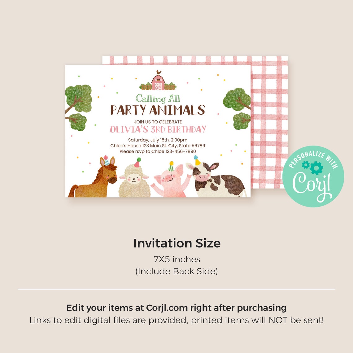 Editable Farm Animals Birthday Invitation Template Instant - Etsy