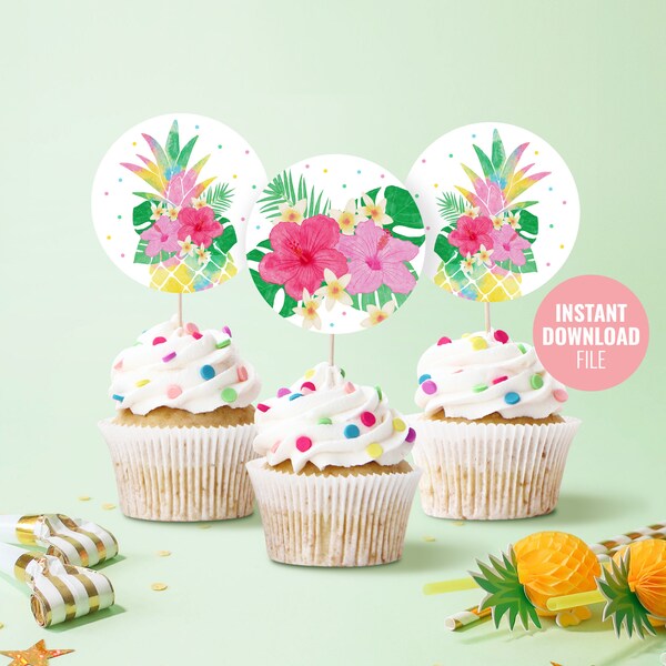 Luau Cupcake Toppers Etsy