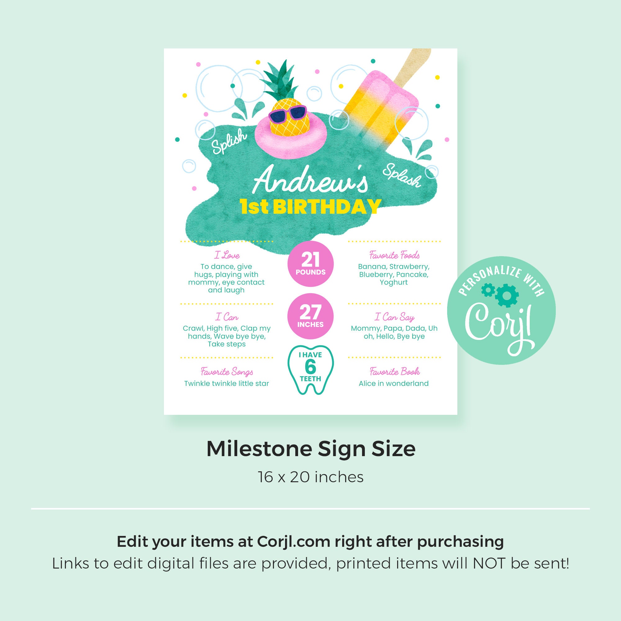 Editable Pool Party Birthday Milestone Sign Instant Download Etsy