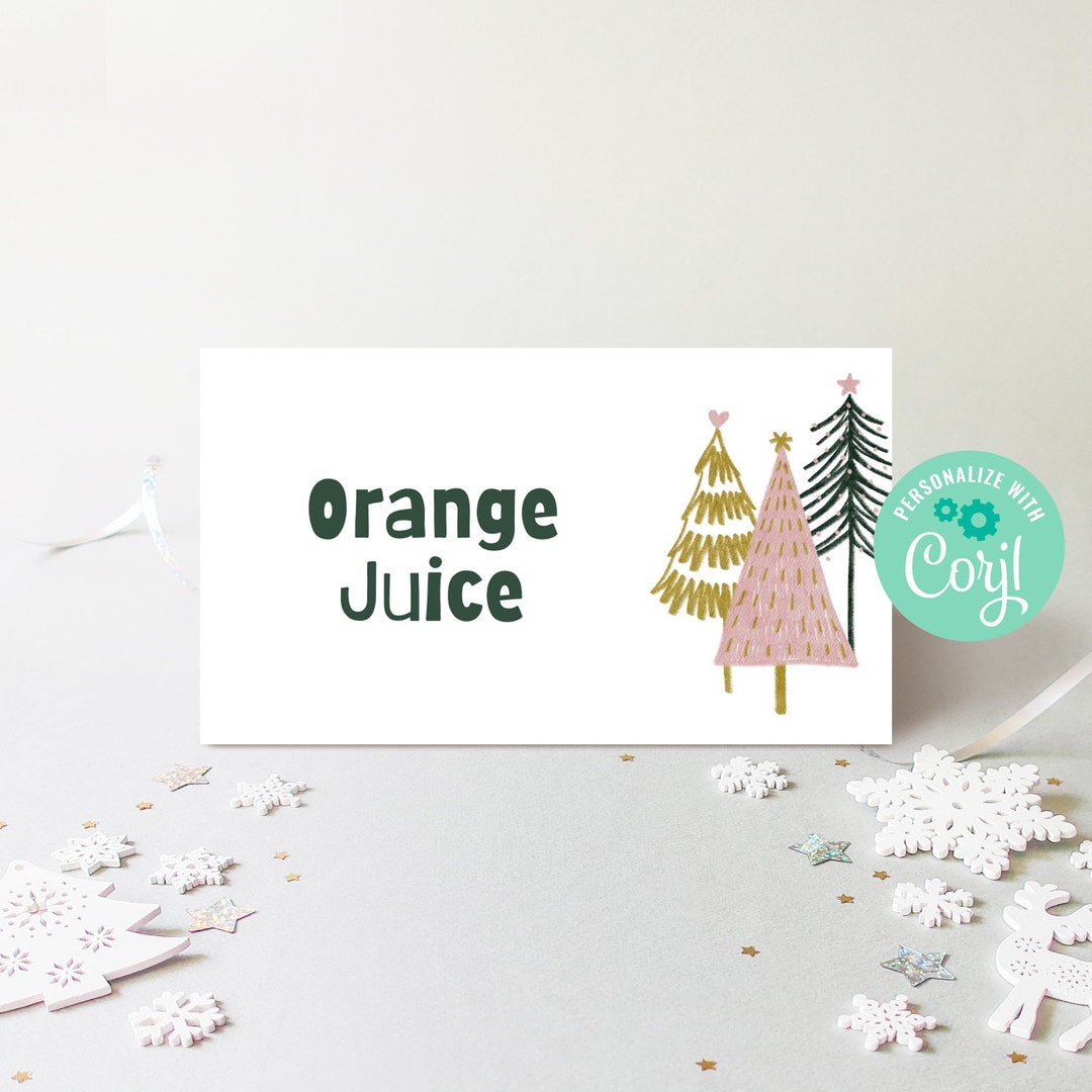 Editable Winter Wonderland Food Label, Snow Tree Digital Birthday ...