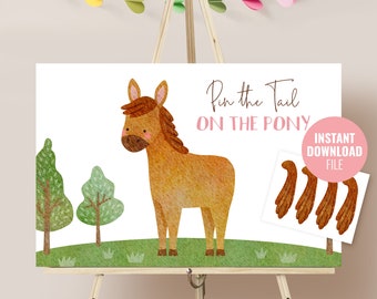 Printable Pin the Tail Birthday Party Game Instant Download, Pink Barnyard Tractor Farm Animals Theme Party,Pony Tail Game Decoration, BD031