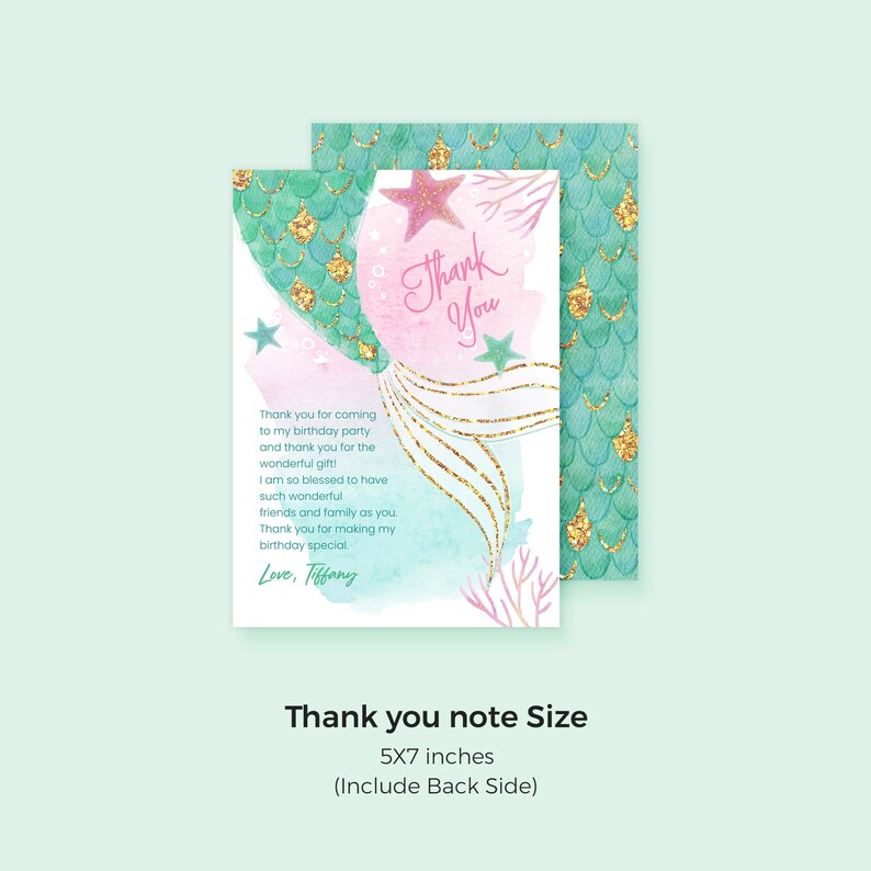 Editable Mermaid Thank You Note Template Instant Download | Etsy