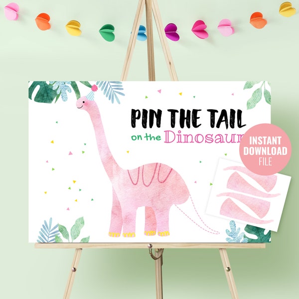 Printable Pin the Tail Birthday Party Game Instant Download, Dinosaur Theme Party, Brontosaurus Tail Game Dino Birthday Decoration, BD015
