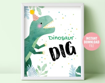 Printable Dinosaur Birthday Sign Instant Download, Dinosaur Theme Party, Tyrannosaurus T-Rex Birthday Party Table Decoration Sign, BD013