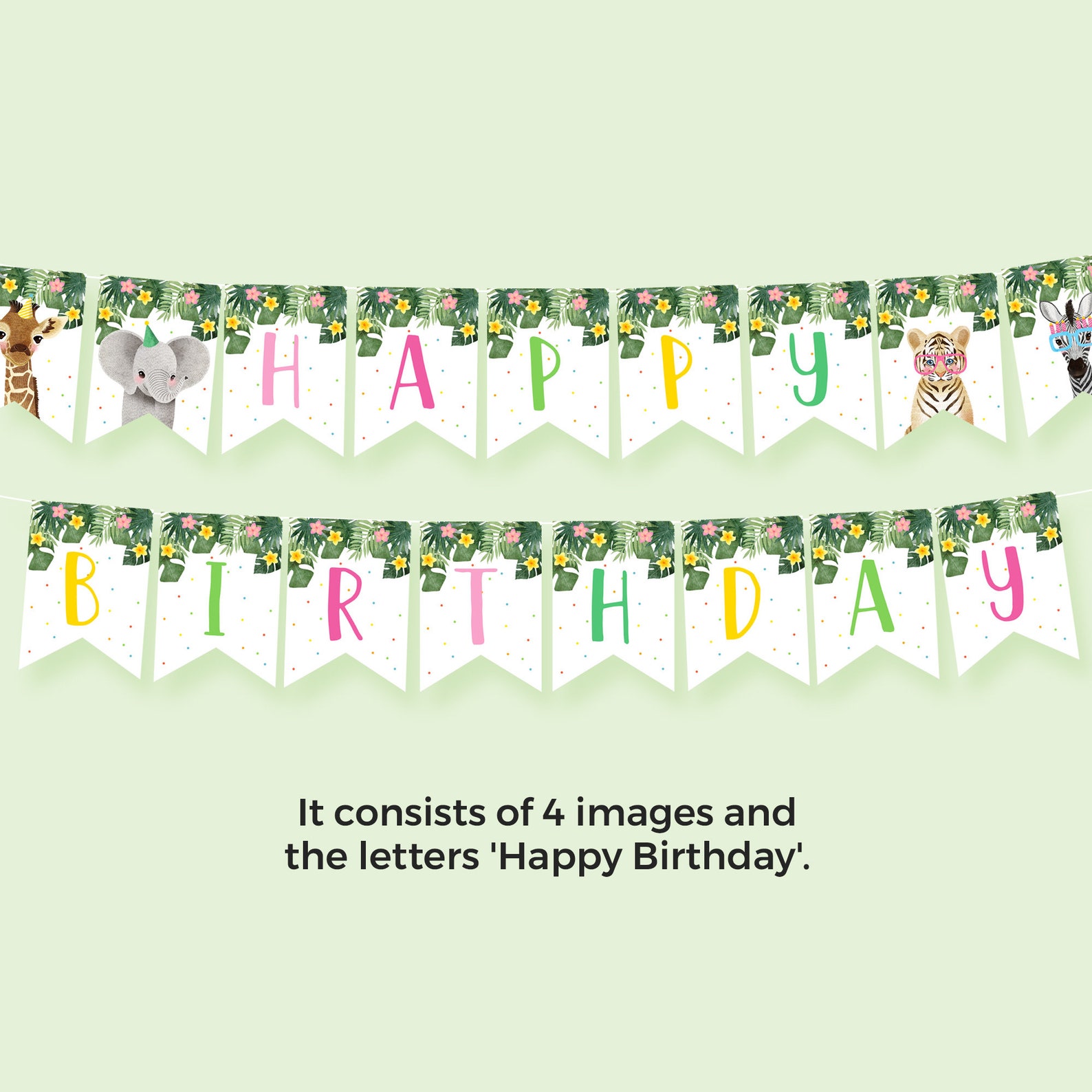 Printable Party Animals Happy Birthday Banner Template Instant | Etsy