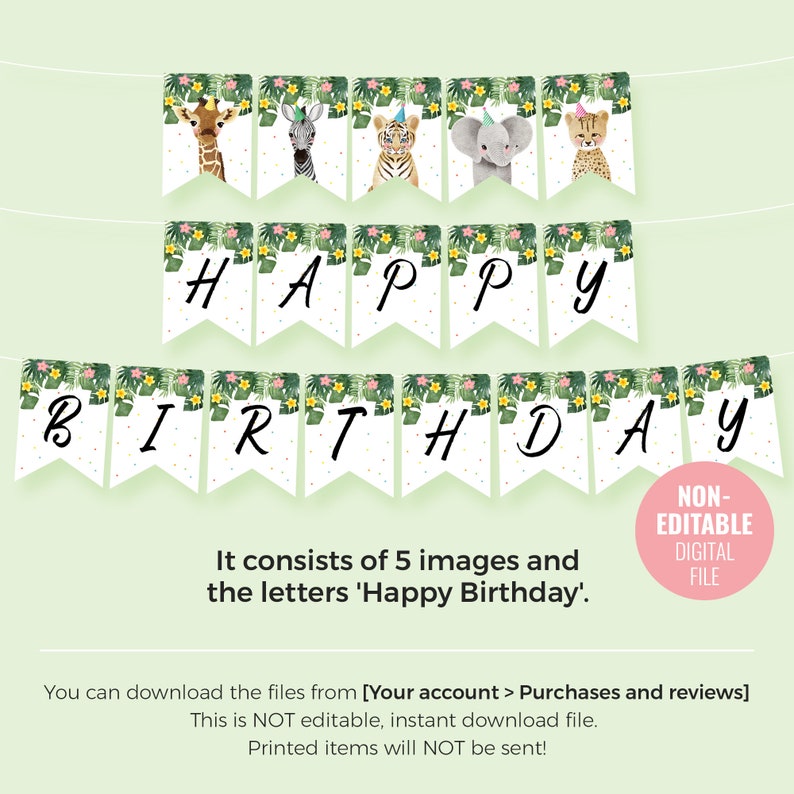 Printable Party Animals Happy Birthday Banner Template Instant - Etsy