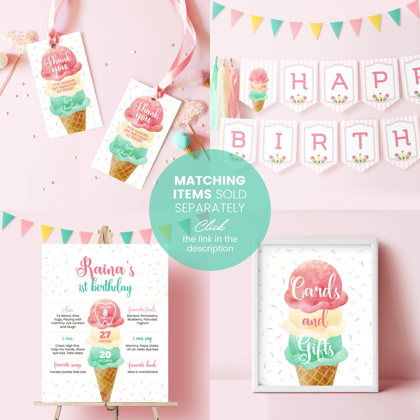Printable Ice Cream Birthday Sign Instant Download Here's Etsy