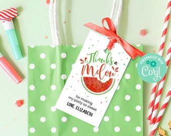 Editable Watermelon Birthday Thank You Favor Tag Template Instant Download, Printable Watermelon Summer Birthday Party One in a Melon, BD024