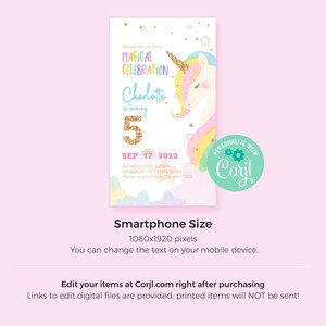 Editable Unicorn Birthday Invitation Digital Mobile - Etsy