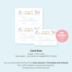 Printable Unicorn Adoption Certificate Instant Download, Magical ...