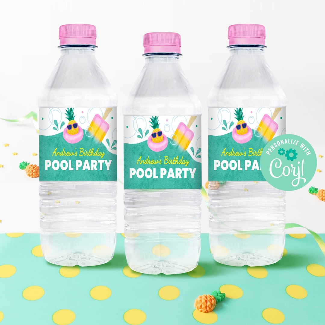 Editable Pool Party Birthday Water Bottle Label Instant Download ...