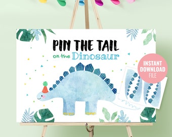 Printable Pin the Tail Birthday Party Game Instant Download, Dinosaur Theme Party, Stegosaurus Tail Game Dino Birthday Decoration, BD013