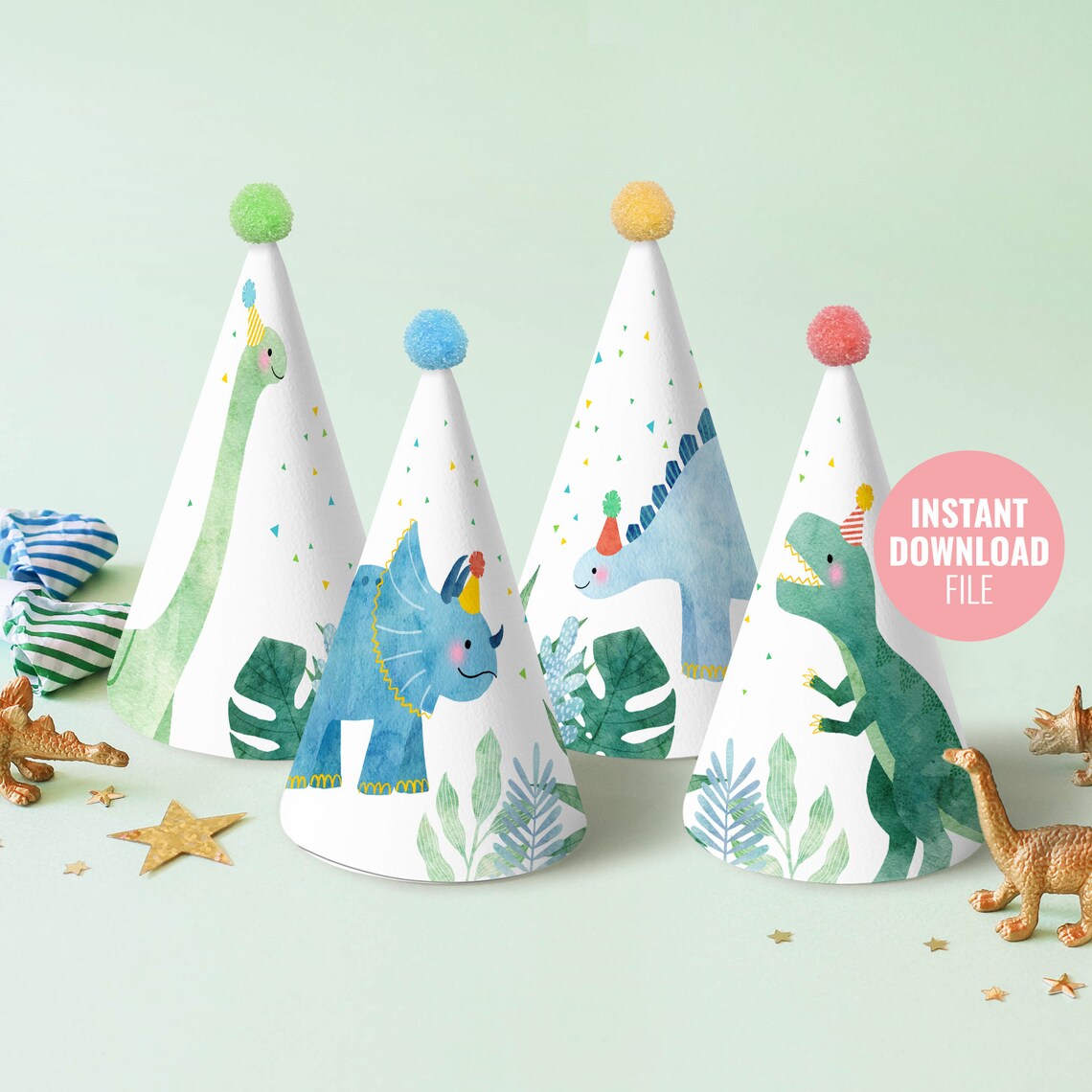 Printable Dinosaur Birthday Party Hat Instant Download | Etsy