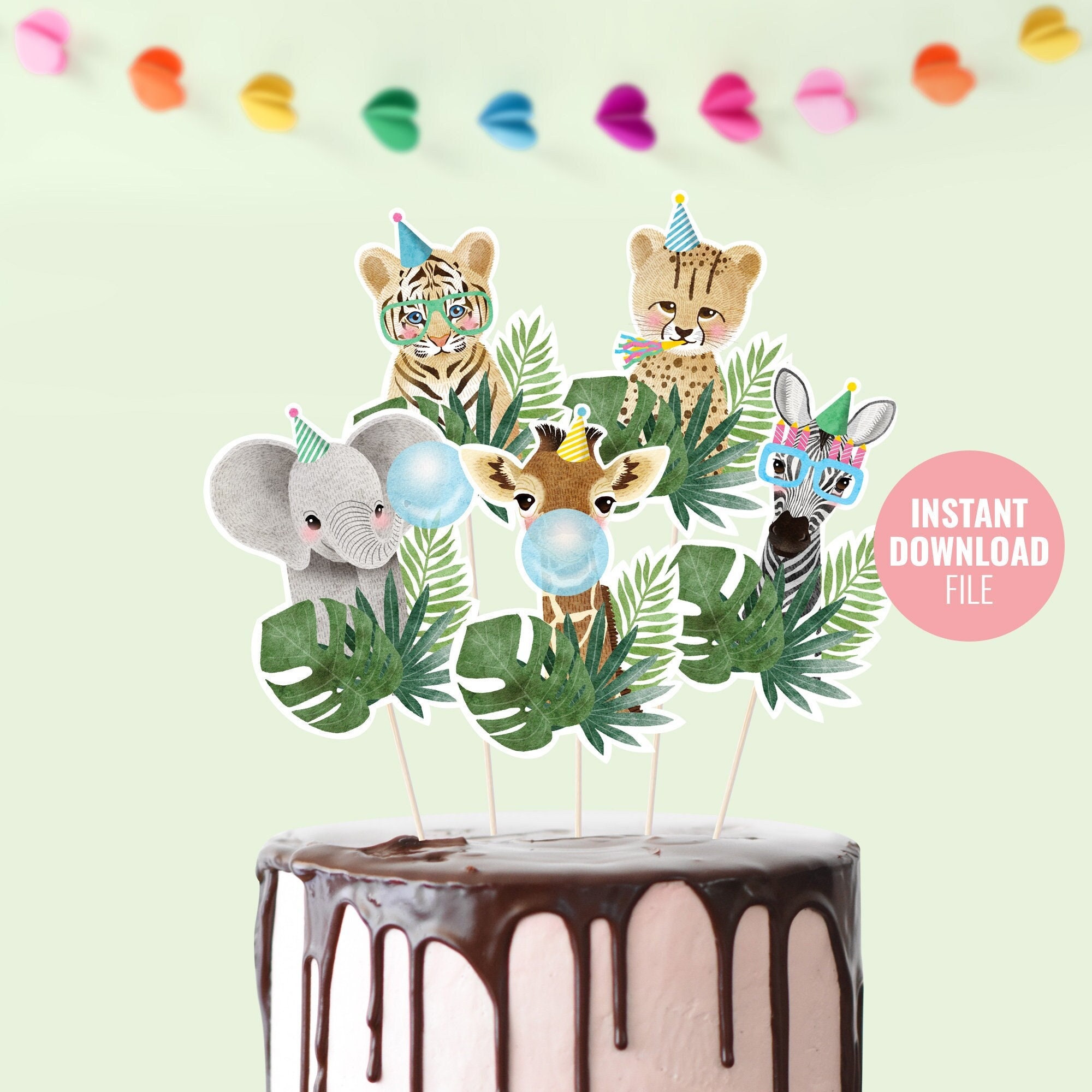 Printable Party Animals Birthday Cake Topper Instant Download | Etsy