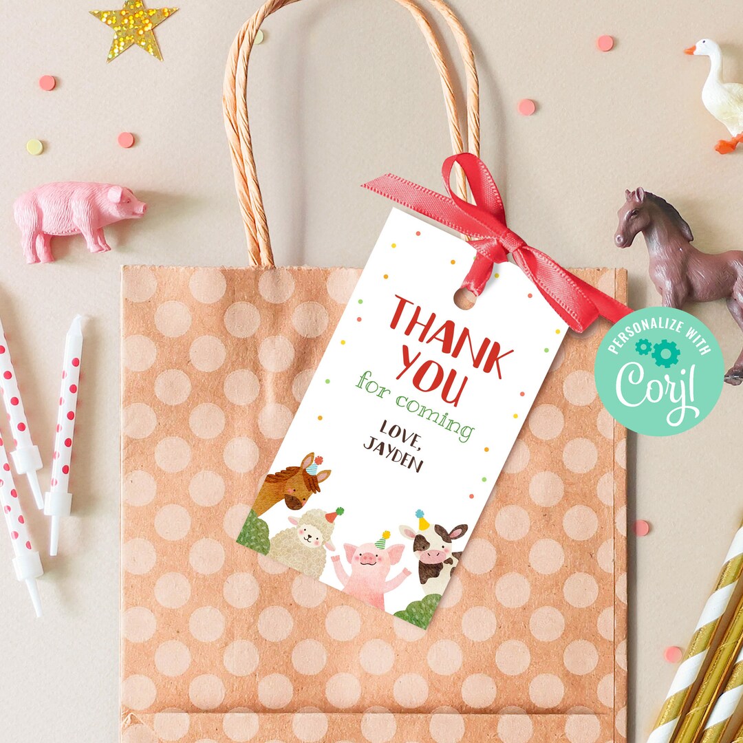 Buy Editable Farm Animals Birthday Thank You Favor Tag Template Instant ...