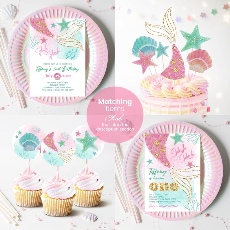 Printable Mermaid Birthday Cake Topper Instant Download Under | Etsy